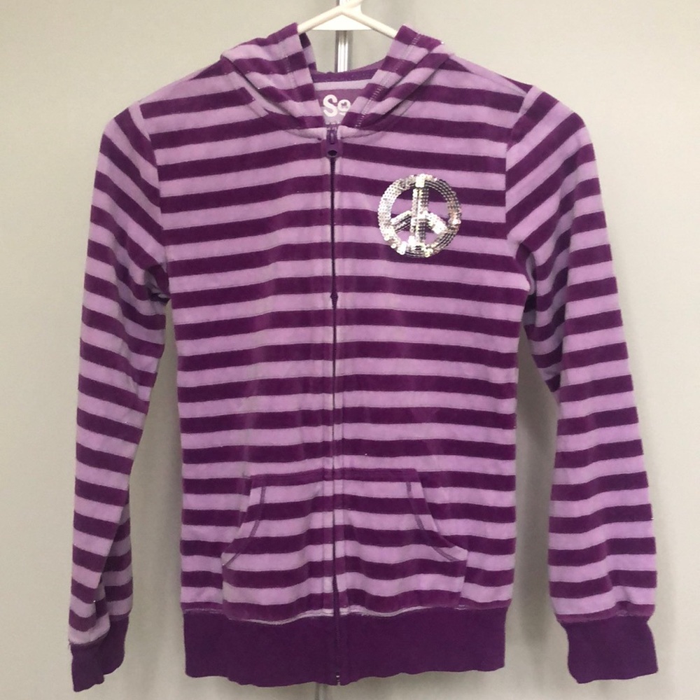 SO Purple Peace Striped Zip Up Hoodie Sz M 10/12
